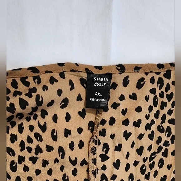 Shein Curve Cheetah Print Flounce Sleeve Womens Blouse - Picture 5 of 8